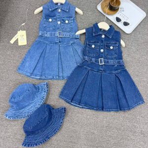 Trendy Jean Gown with Hat for Girls (Ages 3–7 Years)